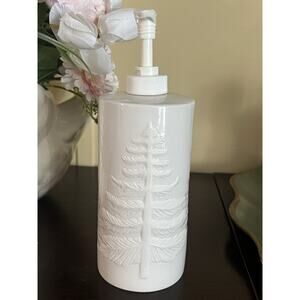 White Ceramic Soap Lotion Dispenser Embossed Tree Bathroom Kitchen Holiday Decor